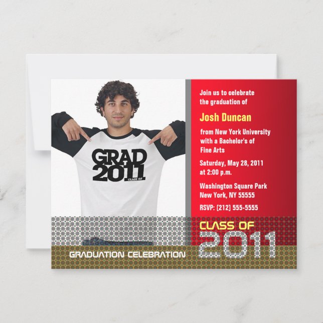 Graduation Invitation Add Photo Red B7 (Front)