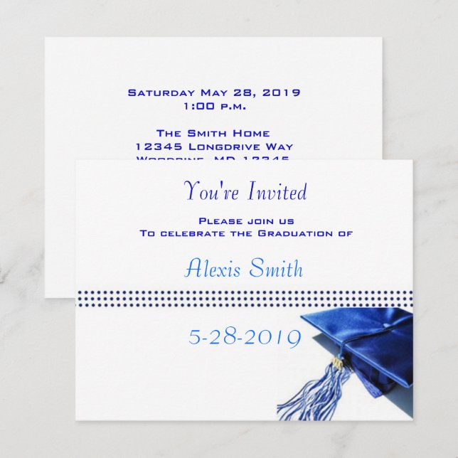 Graduation Invitation - Blue Cap and Tassel II (Front/Back)