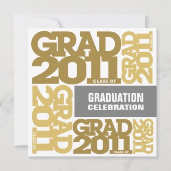 Graduation Invitation Celebrate 2011 Gold White by pixibition at Zazzle