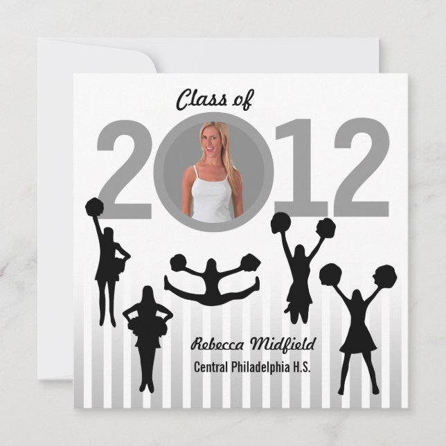 Graduation Invitation Cheerleader Add Photo Gray (Front)