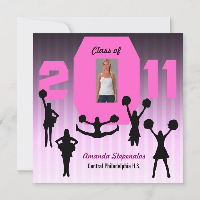 Graduation Invitation Cheerleader XCP194 Pink (Front)