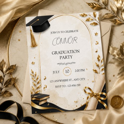 Graduation Invitation Elegant  Gold Party Card