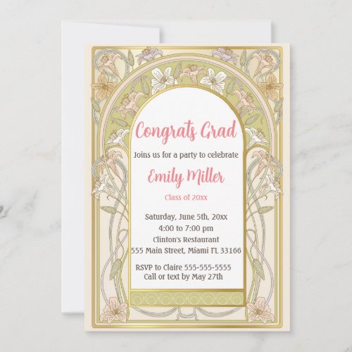 Graduation Invitation Floral Retro Vintage