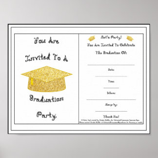 Graduation Invitation Gold Glitter Cap Printable  Poster