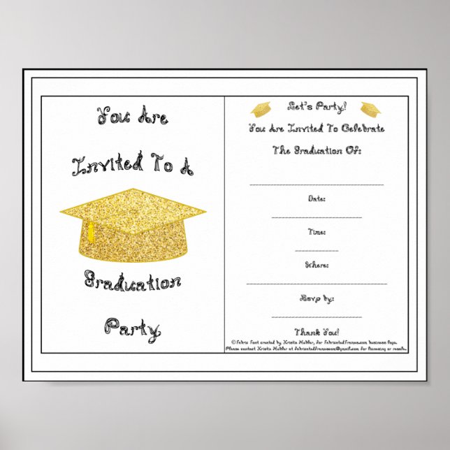 Graduation Invitation Gold Glitter Cap Printable  Poster (Front)