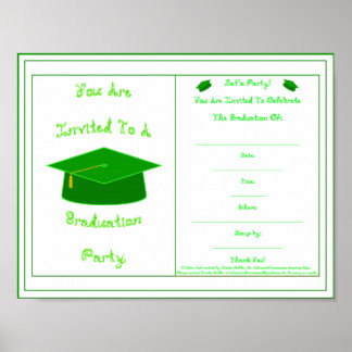 Graduation Invitation Green Cap Printable  Poster