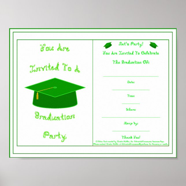 Graduation Invitation Green Cap Printable  Poster (Front)