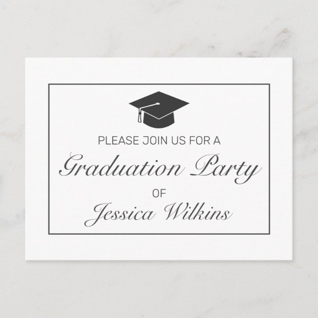 Graduation Invitation Modern Minimalist White Postcard (Front)