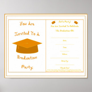 Graduation Invitation Orange Cap Printable Poster