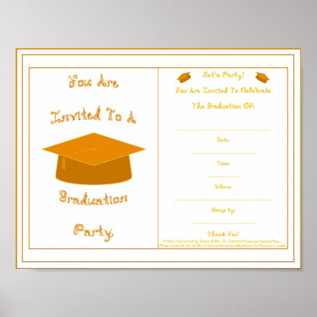 Graduation Invitation Orange Cap Printable Poster (Front)