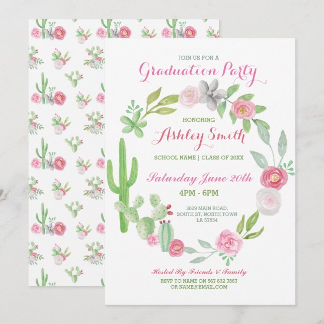Graduation Invitation Party Fiesta Cactus Invite (Front/Back)