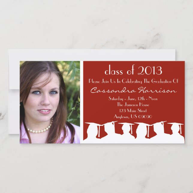 Graduation Invitation Photo Card Maroon Silhouette (Front)
