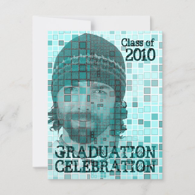 Graduation Invitation Photo Insert Mosaic Blue 2 (Front)