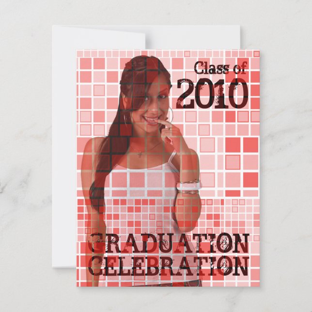 Graduation Invitation Photo Insert Mosaic Red 1 (Front)