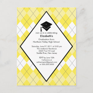 Graduation Invitation Preppy Yellow Argyle