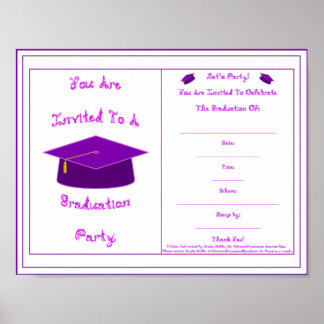 Graduation Invitation Purple Cap Printable Poster