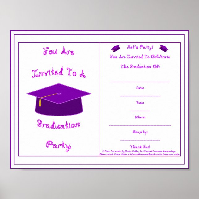 Graduation Invitation Purple Cap Printable Poster (Front)