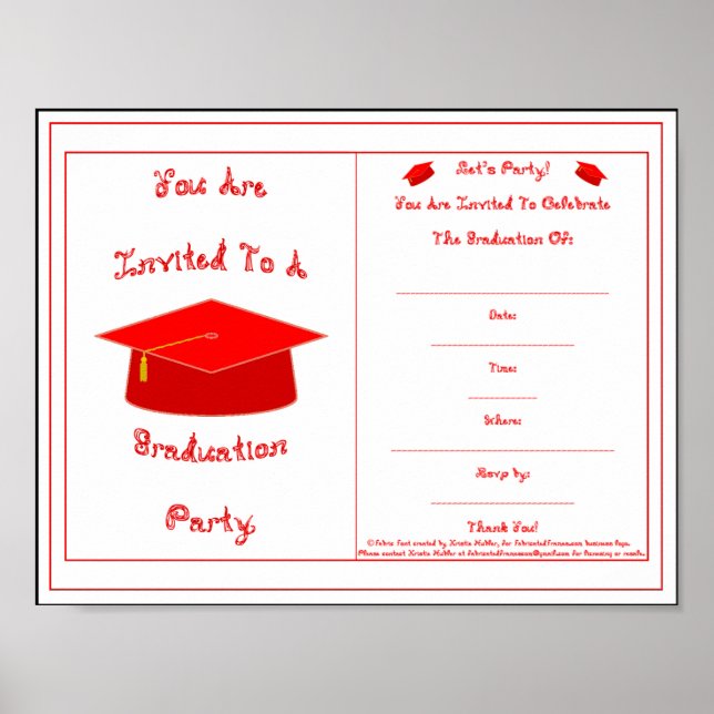 Graduation Invitation Red Cap Printable Poster (Front)