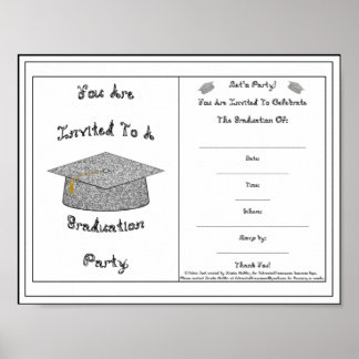 Graduation Invitation Silver Glitter Cap Printable Poster