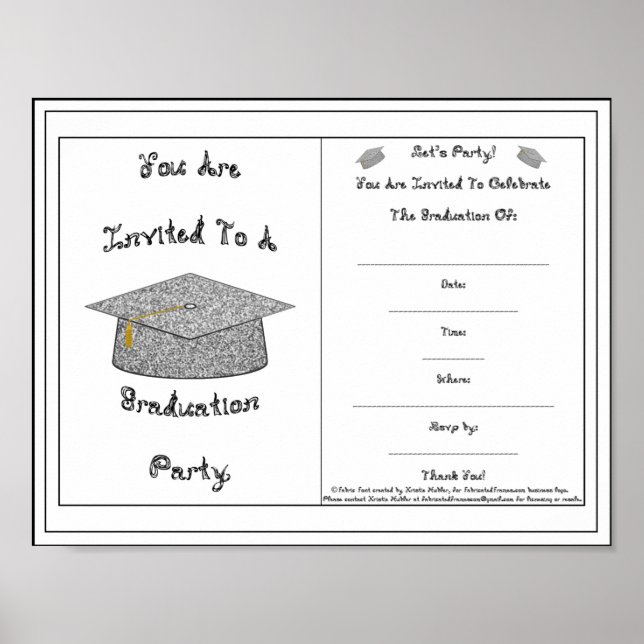 Graduation Invitation Silver Glitter Cap Printable Poster (Front)