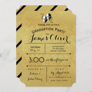 Graduation Invitation Theater Major Gold and Black