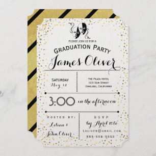 Graduation Invitation Theater Major Gold and Black