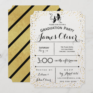 Graduation Invitation Theater Major Gold and Black