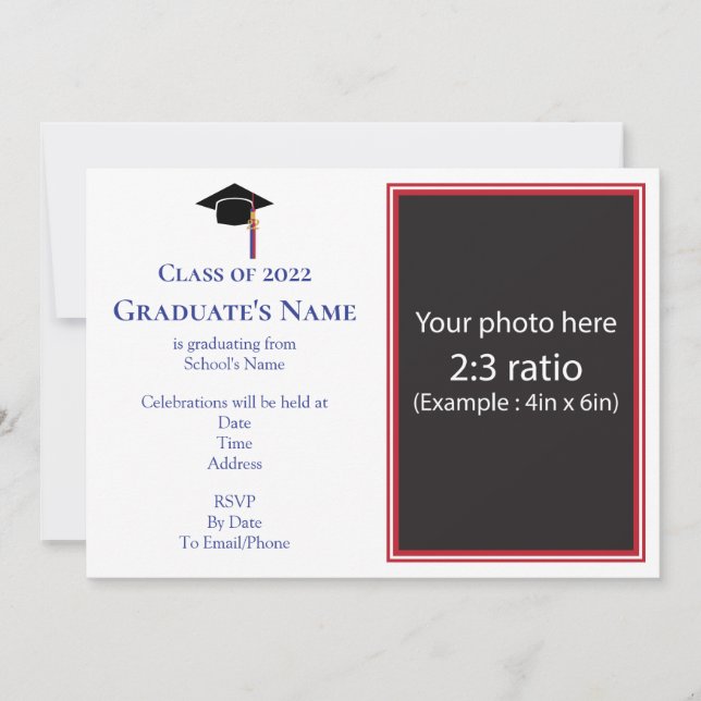 Graduation Invitation w/ Mortarboard (Any Color) (Front)