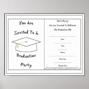 Graduation Invitation White Cap Printable Poster