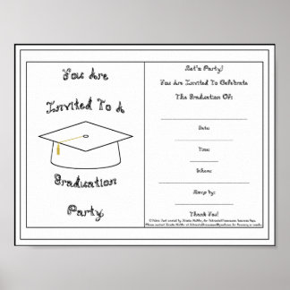Graduation Invitation White Cap Printable Poster