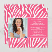 Graduation Invitation with Photo Pink  Zebra Print (Front/Back)