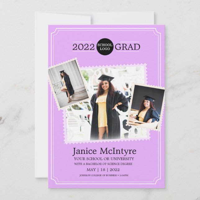 Graduation Invitation with Photos Pink (Front)