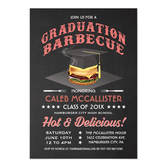 Graduation Invitations BBQ Party Chalkboard