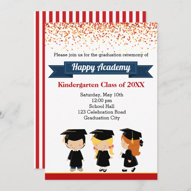 Graduation Invitations -Cute Kindergarten Children (Front/Back)