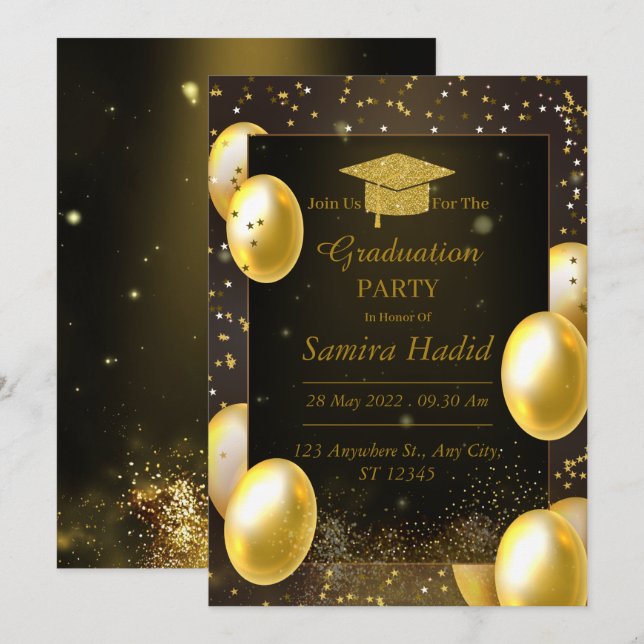 graduation invitations gold calligraphy elegant (Front/Back)