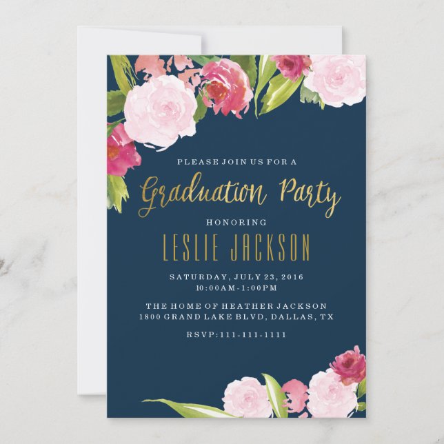 Graduation invitations - graduate - Navy & Gold (Front)