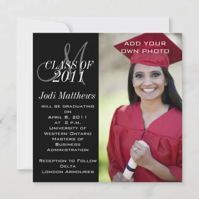 Graduation Invitations Monogram Photo | Zazzle