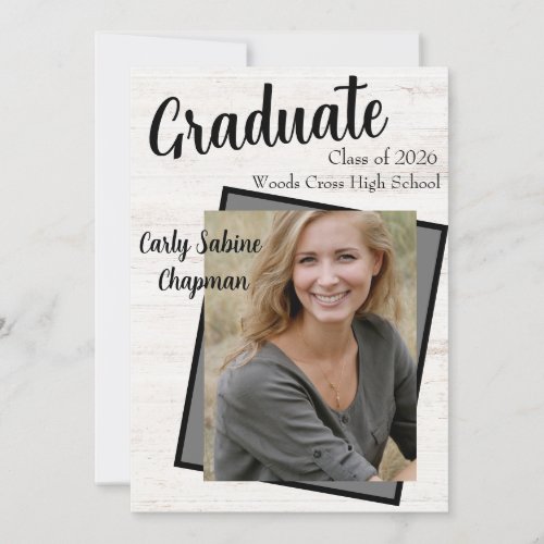 Graduation invitations soft wood background