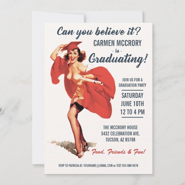 Graduation Invitations | Vintage Pin-Up Girl (Front)