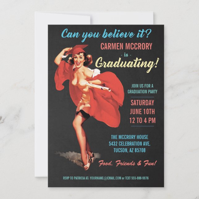 Graduation Invitations | Vintage Pin-Up Girl (Front)
