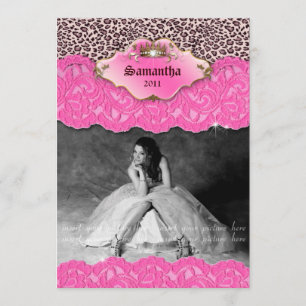 Graduation Invite Announcement Leopard Crown Pink