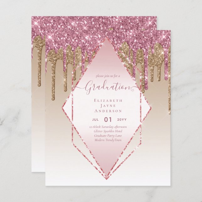 GRADUATION INVITES - Dripping Glitter Girly Glamor (Front/Back)