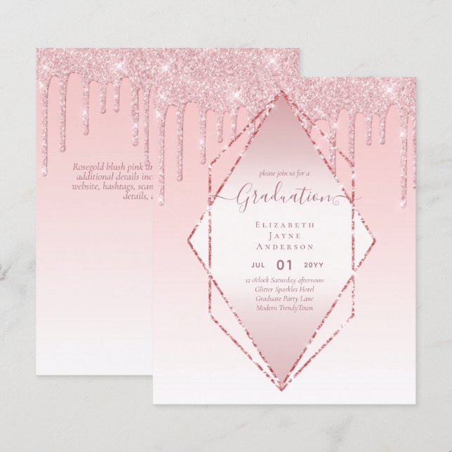 GRADUATION INVITES - Dripping Glitter Girly Glamor (Front/Back)