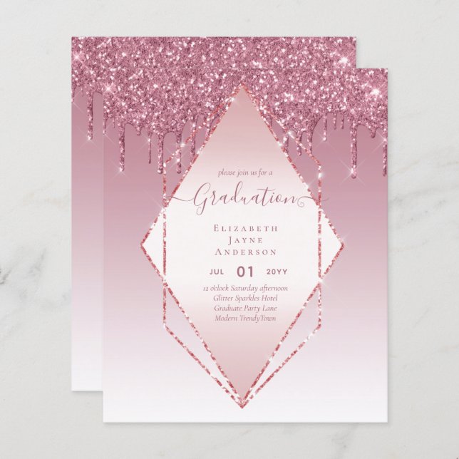 GRADUATION INVITES - Dripping Glitter Girly Glamor (Front/Back)