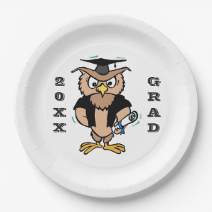 Graduation Invites Wise Old Owl Diploma Cap Paper Plates