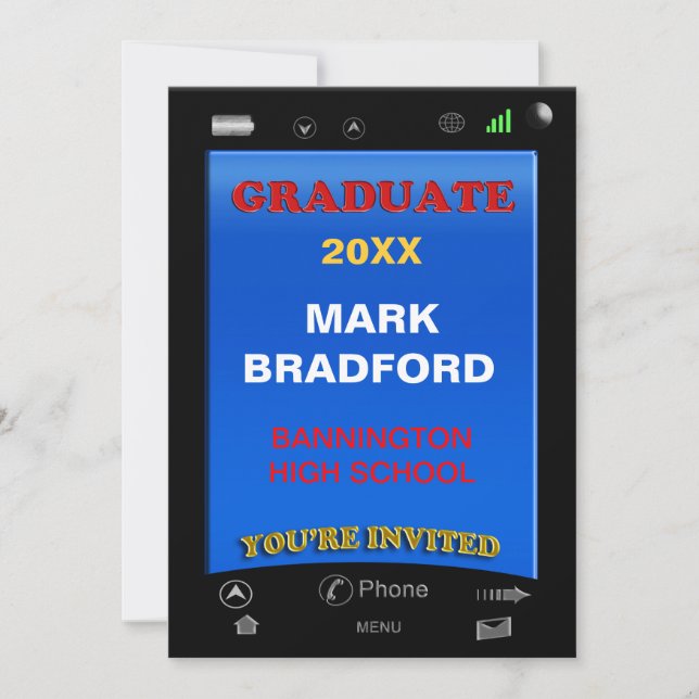 GRADUATION INVITITATION - PHONE, Name/Year Insert Invitation (Front)