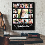 Graduation K–12 Modern Script Photo Collage Black Canvas Print<br><div class="desc">Be proud, rejoice and showcase this milestone of your favorite grad. Create this girly, stunning, simple, modern, personalized high school graduation K – 12 photo collage canvas wall art for a keepsake you’ll always treasure. A fun, playful visual of white script handwriting and cute, playful hearts, along with her name,...</div>