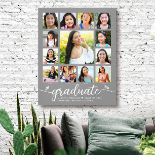 Graduation K–12 Modern Script Photo Collage Gray Canvas Print