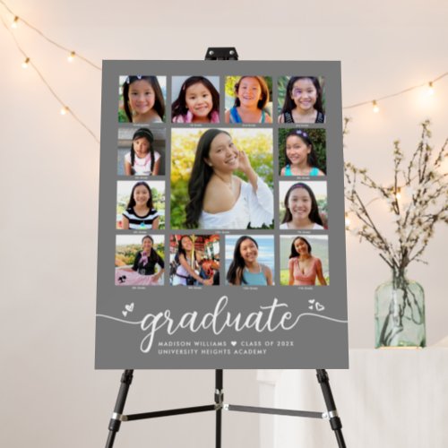 Graduation K12 Modern Script Photo Collage Gray Foam Board