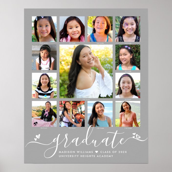 Graduation K–12 Modern Script Photo Collage Gray Poster | Zazzle.com